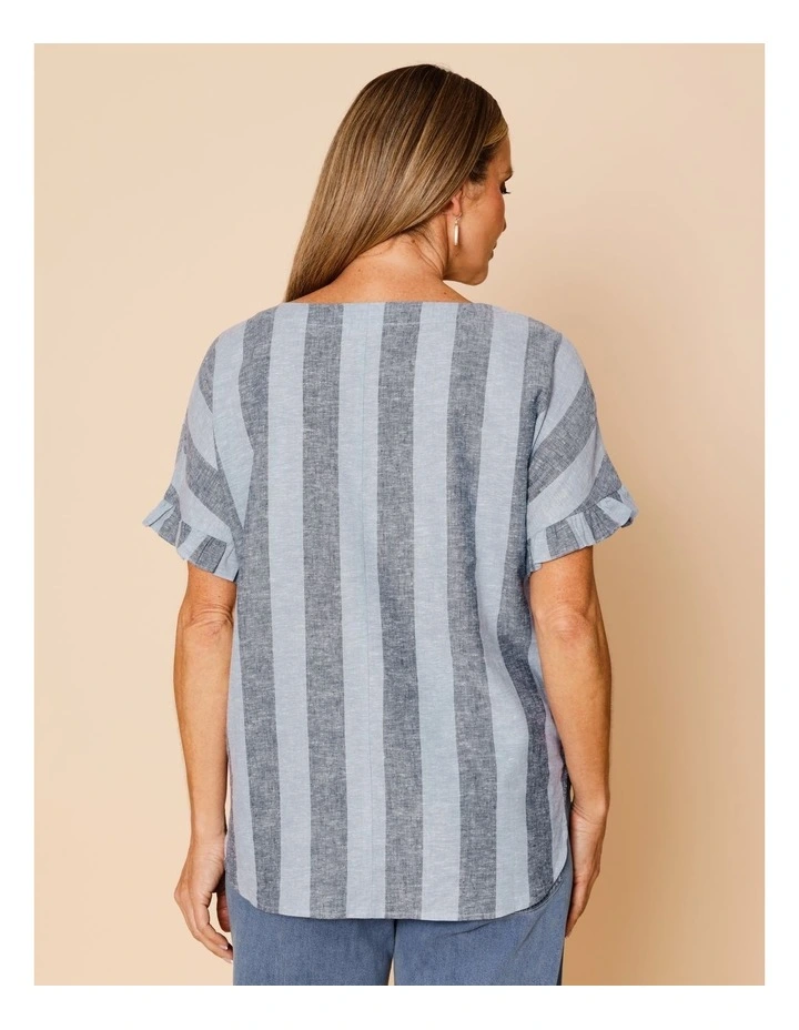 Frill Short Sleeve Vertical Stripe Top In Blues image 6