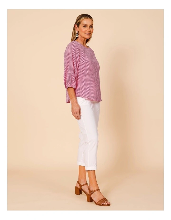 Lantern Sleeve Top In Pink/White Mini Gingham image 3