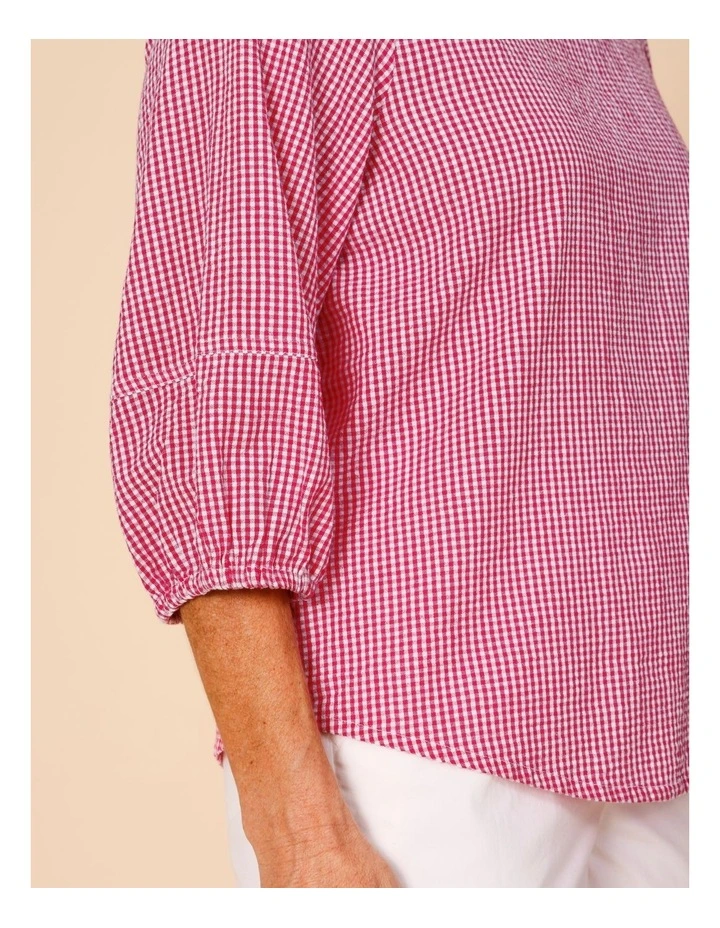 Lantern Sleeve Top In Pink/White Mini Gingham image 4