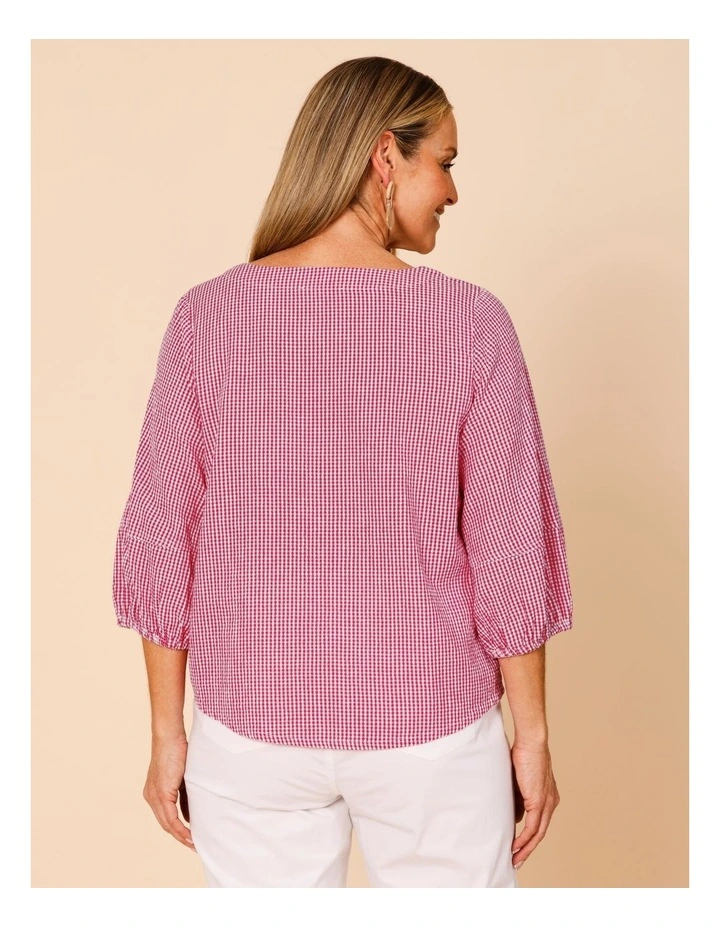 Lantern Sleeve Top In Pink/White Mini Gingham image 5