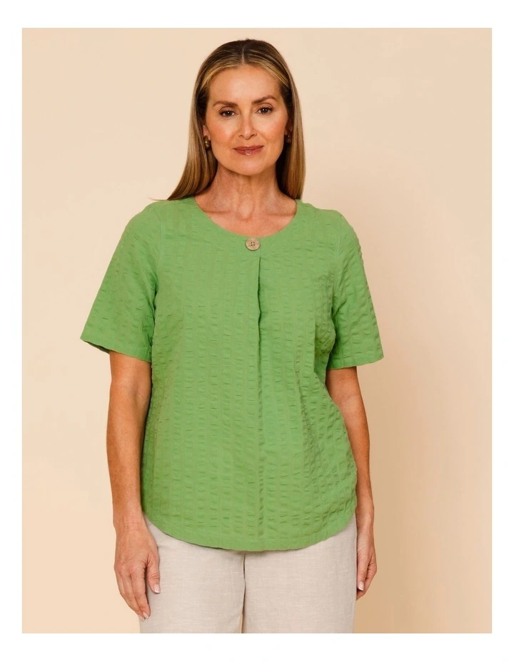 Short Sleeve Top With Button Neck In Green image 1