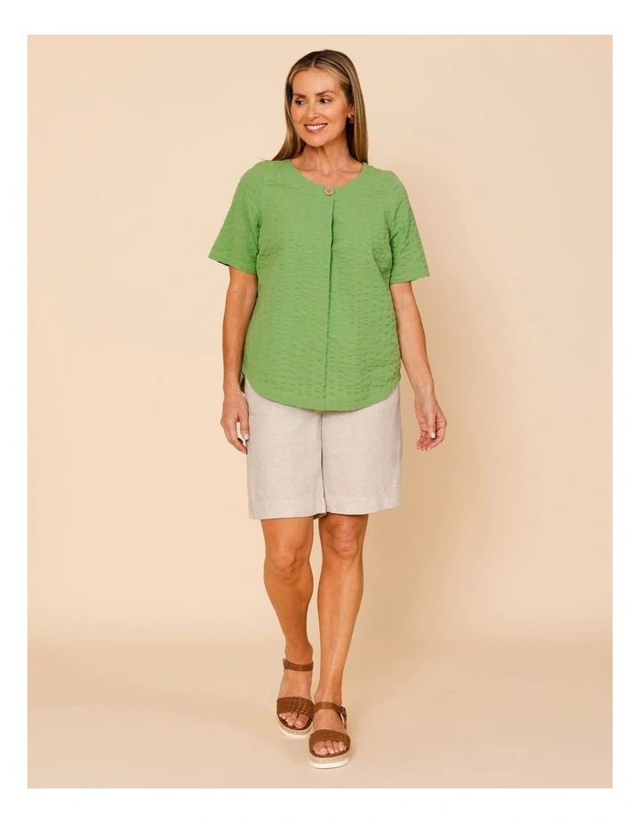 Short Sleeve Top With Button Neck In Green image 2
