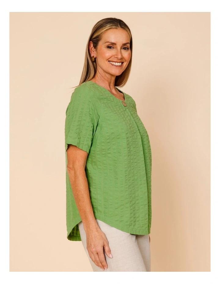 Short Sleeve Top With Button Neck In Green image 3