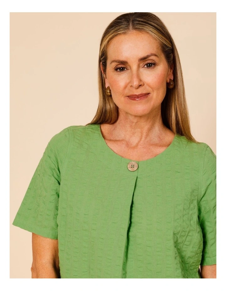 Short Sleeve Top With Button Neck In Green image 5