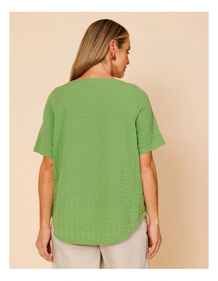 Short Sleeve Top With Button Neck In Green image 6