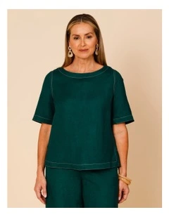 Short Sleeve Top With Curved Back Hem In Forest