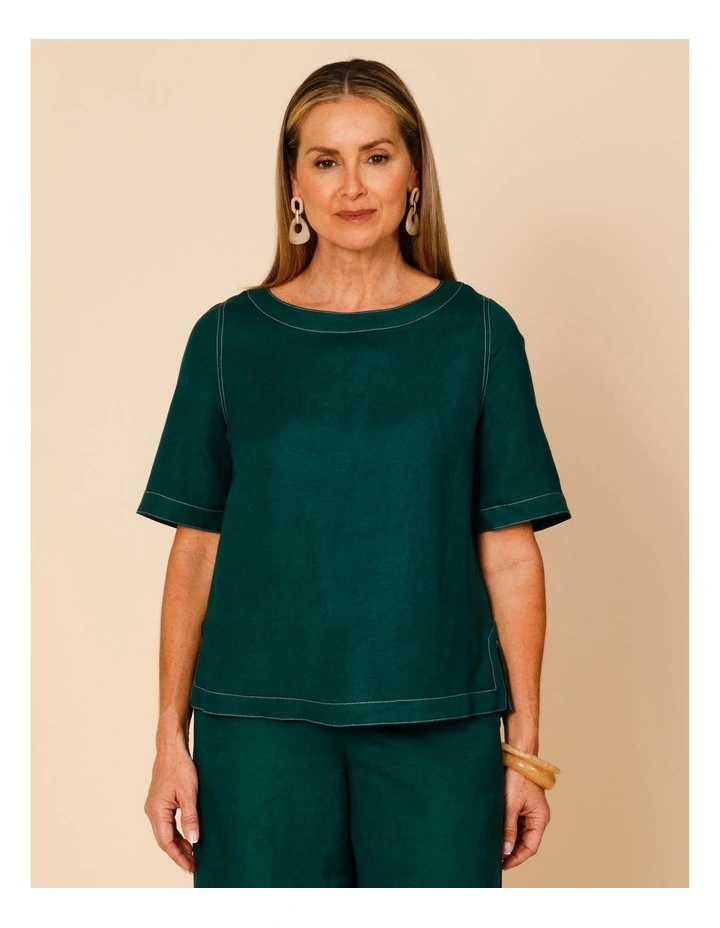 Short Sleeve Top With Curved Back Hem In Forest image 1