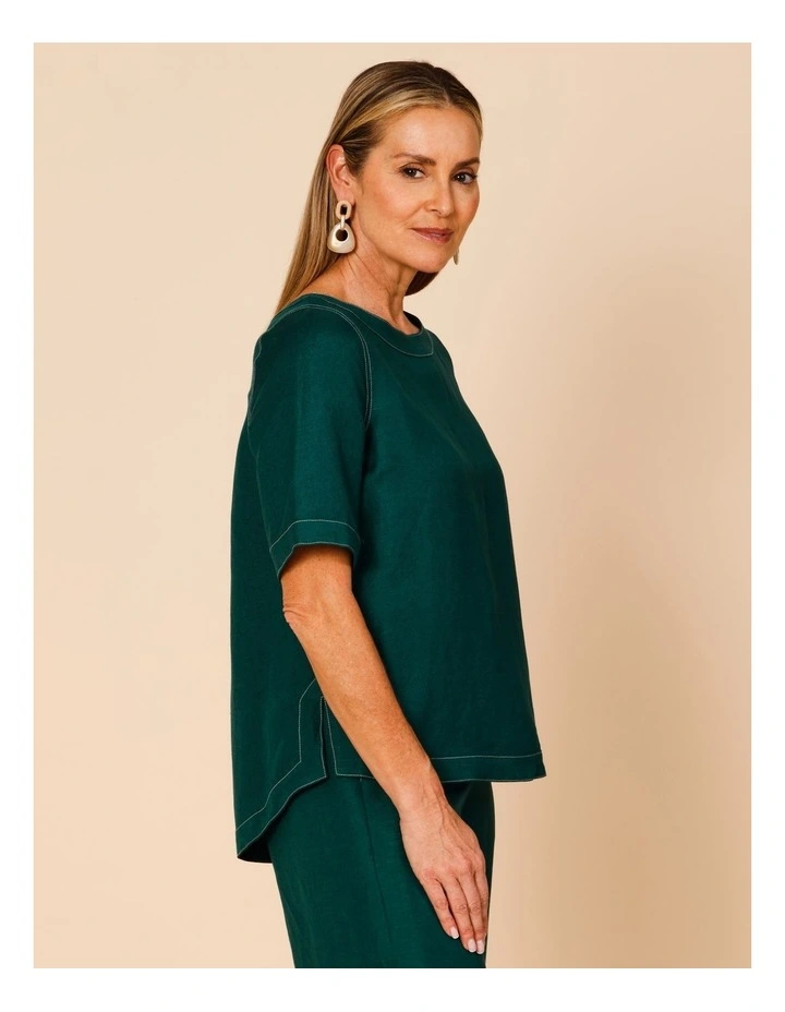 Short Sleeve Top With Curved Back Hem In Forest image 2