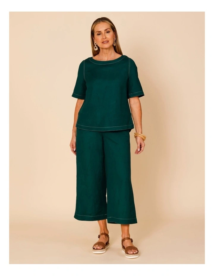 Short Sleeve Top With Curved Back Hem In Forest image 3