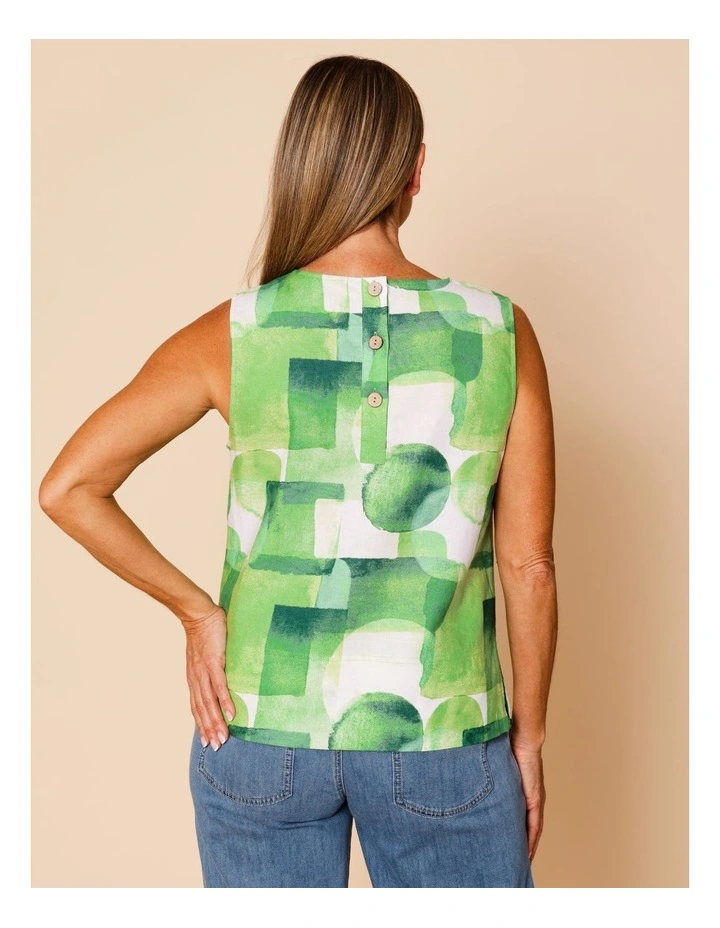 Sleeveless Shell Top With Deep Hem In Green Watercolour Geometric image 6