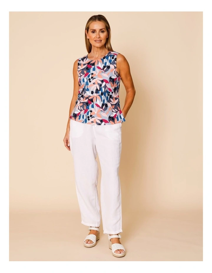 Sleeveless Shell Top With Deep Hem In Pinks/Blues Stylised Floral image 4
