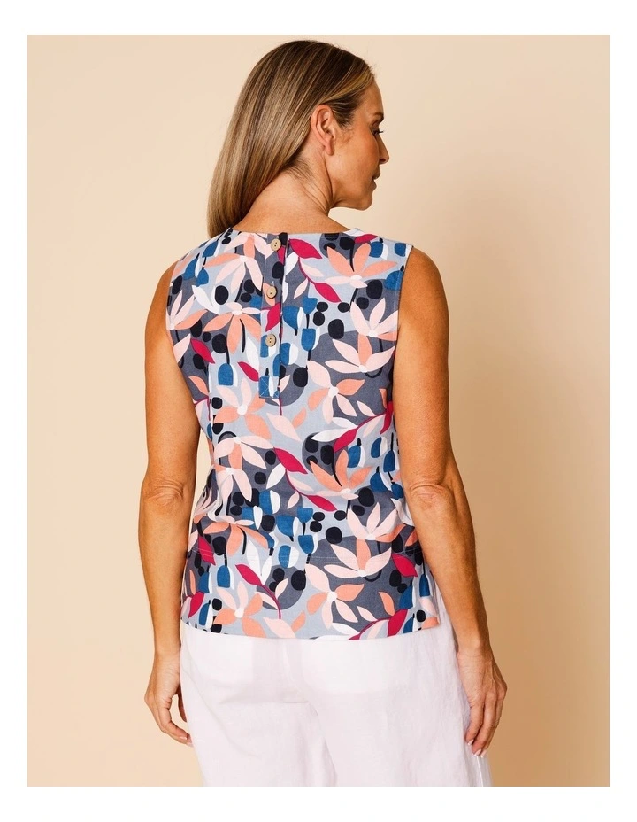 Sleeveless Shell Top With Deep Hem In Pinks/Blues Stylised Floral image 5