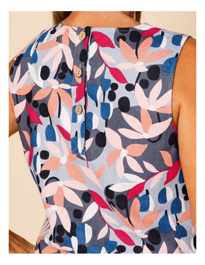 Sleeveless Shell Top With Deep Hem In Pinks/Blues Stylised Floral image 7