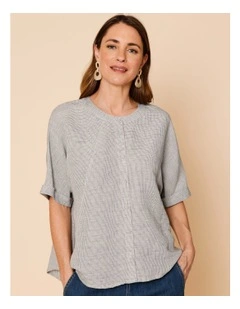 Spliced Short Sleeve Shirt In White/Navy Texture