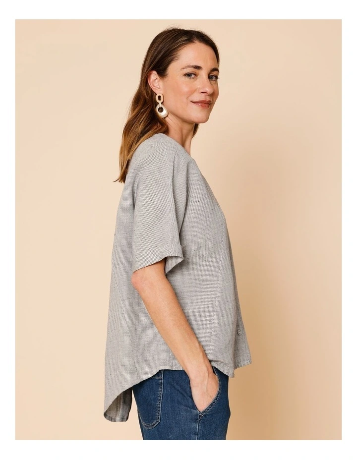 Spliced Short Sleeve Shirt In White/Navy Texture image 2