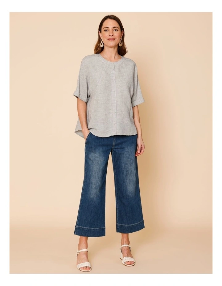 Spliced Short Sleeve Shirt In White/Navy Texture image 4