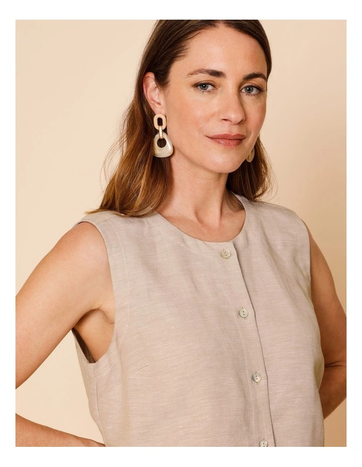 Sleeveless Button Through Vest In Oatmeal Crossdye image 2