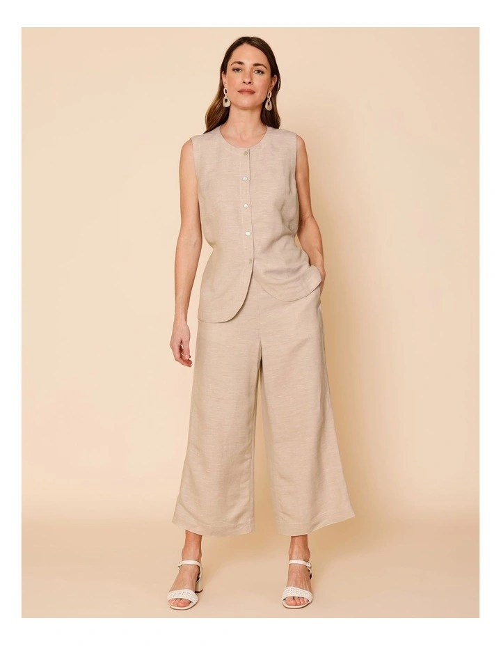 Sleeveless Button Through Vest In Oatmeal Crossdye image 3