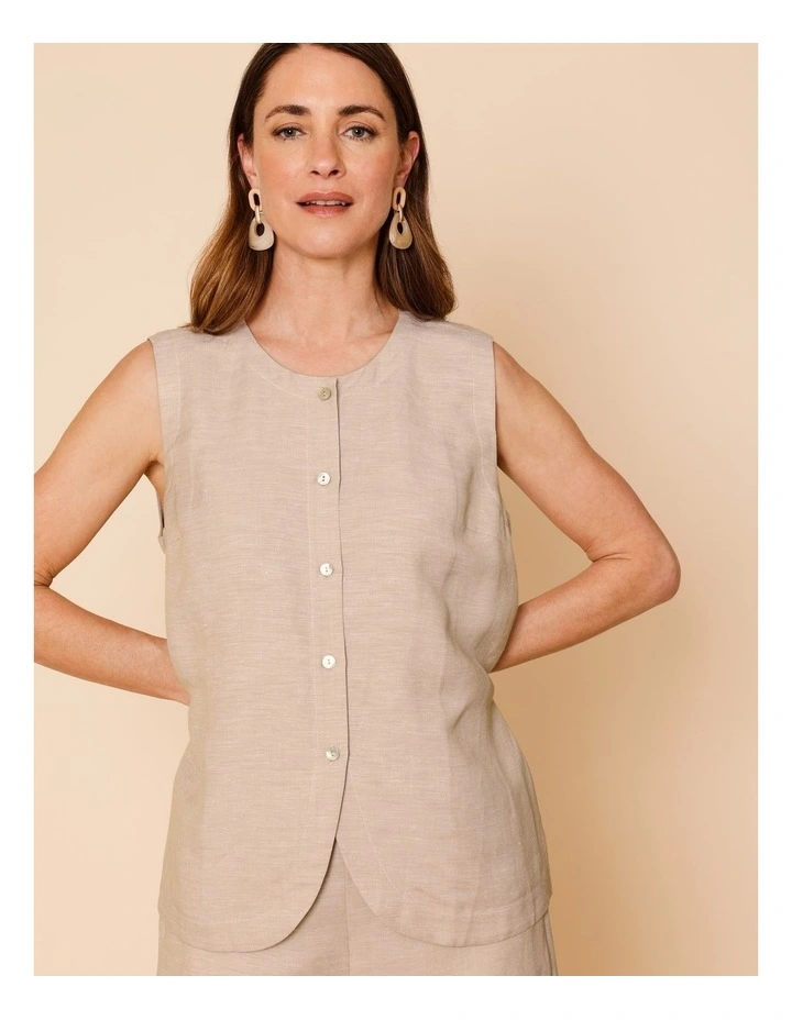 Sleeveless Button Through Vest In Oatmeal Crossdye image 4