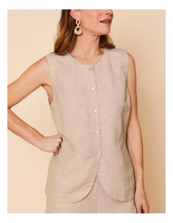 Sleeveless Button Through Vest In Oatmeal Crossdye image 5