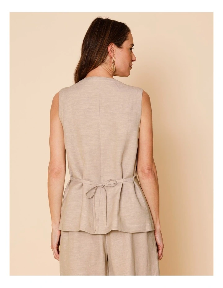 Sleeveless Button Through Vest In Oatmeal Crossdye image 6