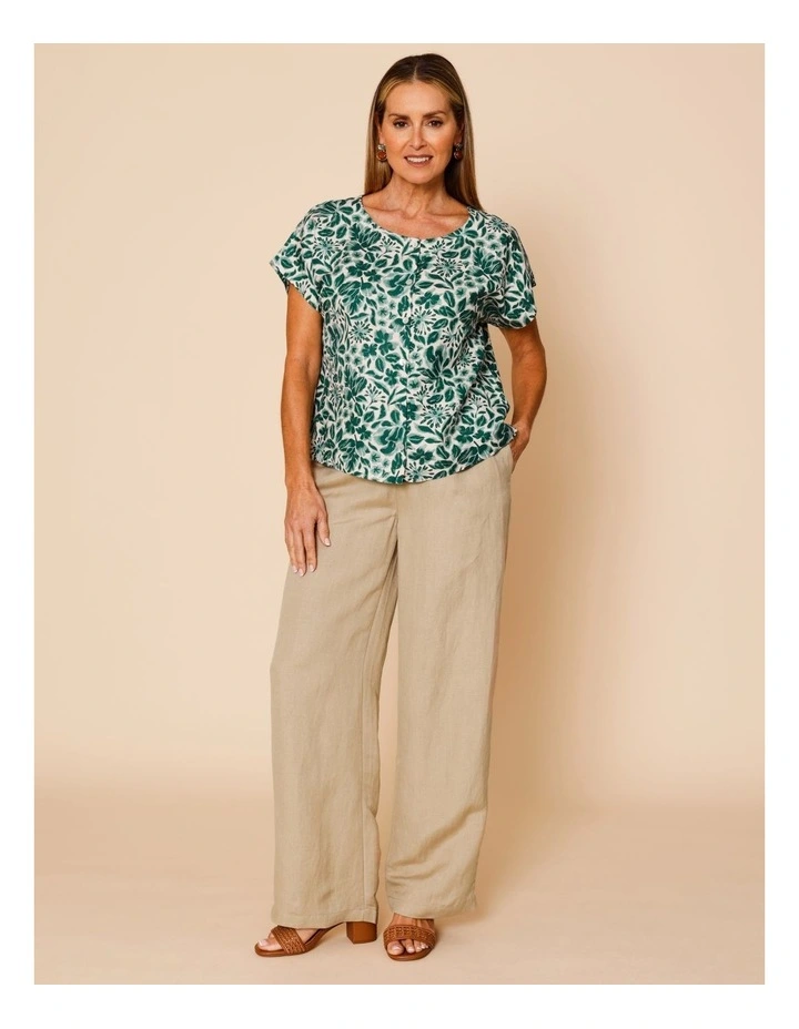 Cap Sleeve Button Through Top In Green Floral image 2