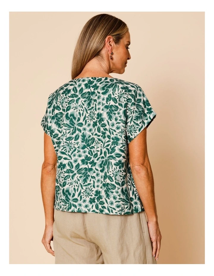 Cap Sleeve Button Through Top In Green Floral image 6