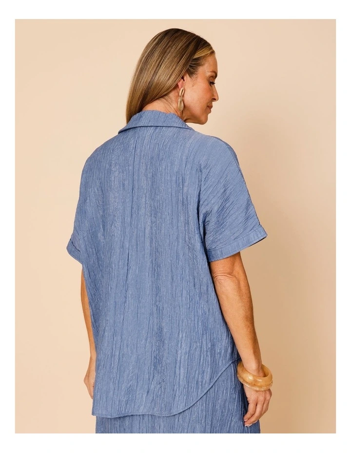 Short Sleeve Collared Crinkle Shirt In Blue image 5
