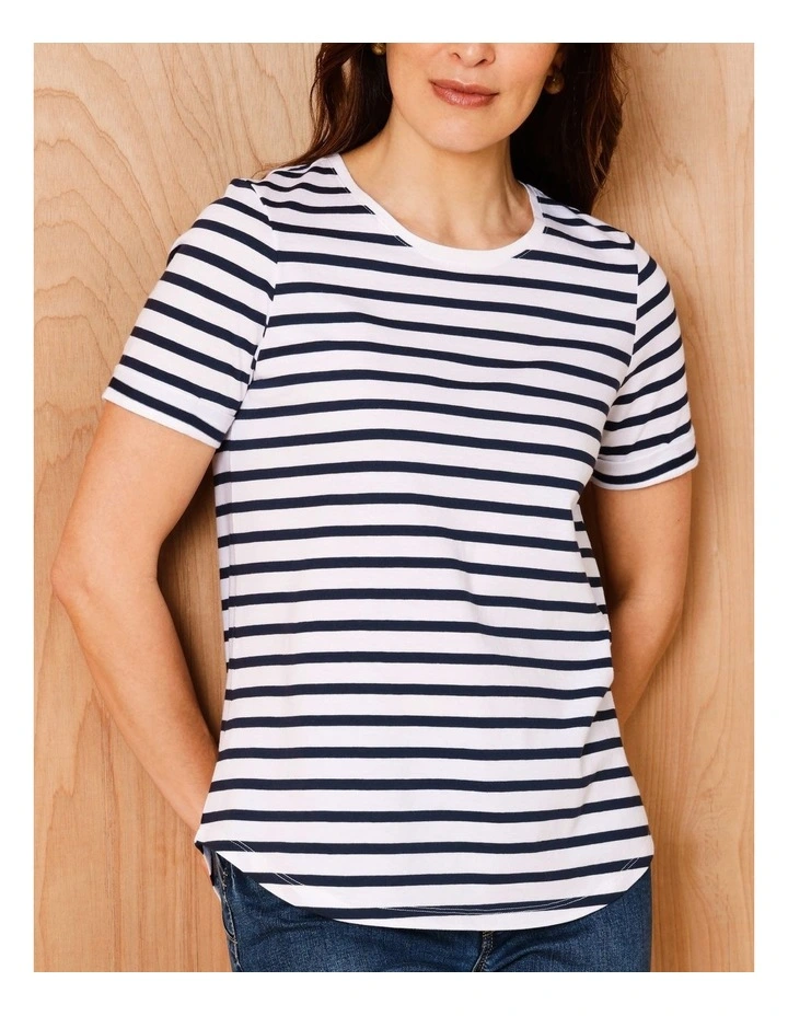 Wardrobe Staple Short Sleeve Tee in White/Navy Stripe image 3