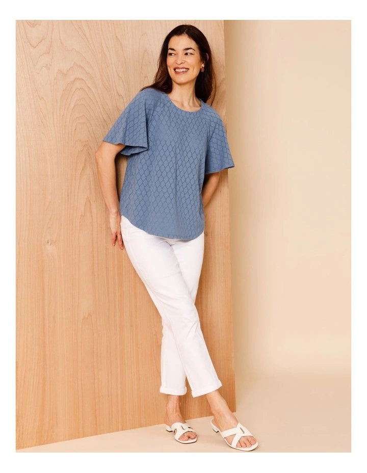 Raglan Sleeve Pointelle Tee In Denim Blue image 2