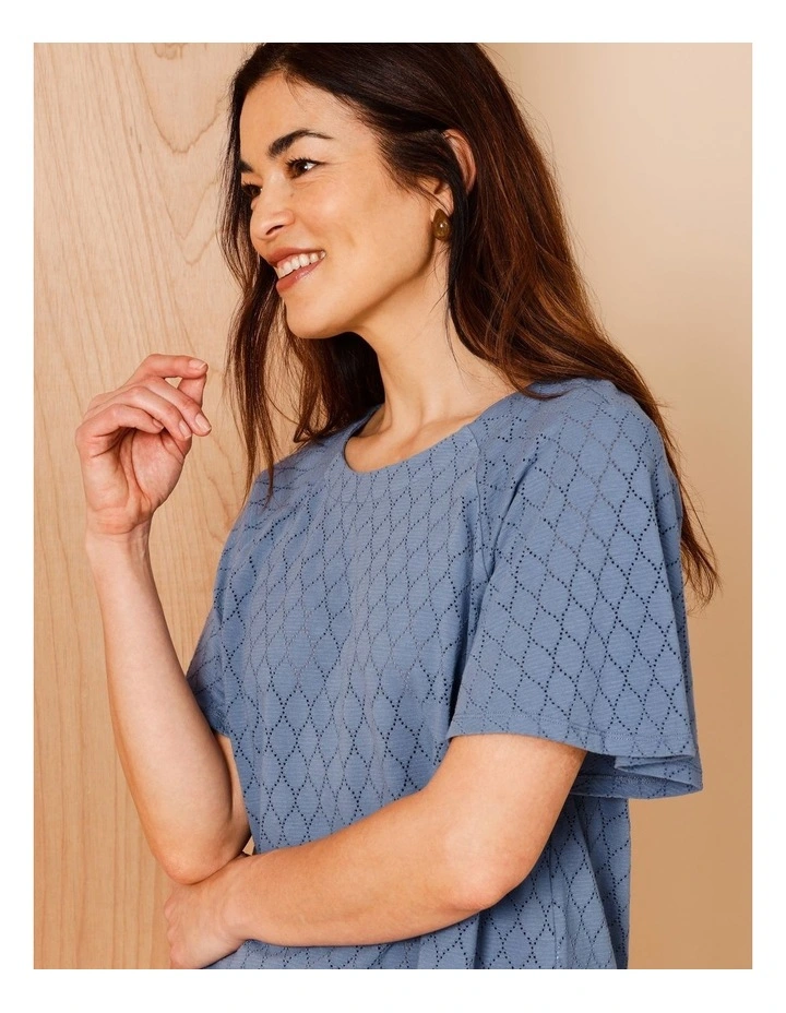 Raglan Sleeve Pointelle Tee In Denim Blue image 3