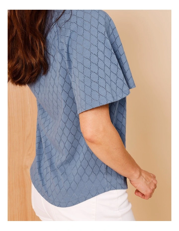 Raglan Sleeve Pointelle Tee In Denim Blue image 4