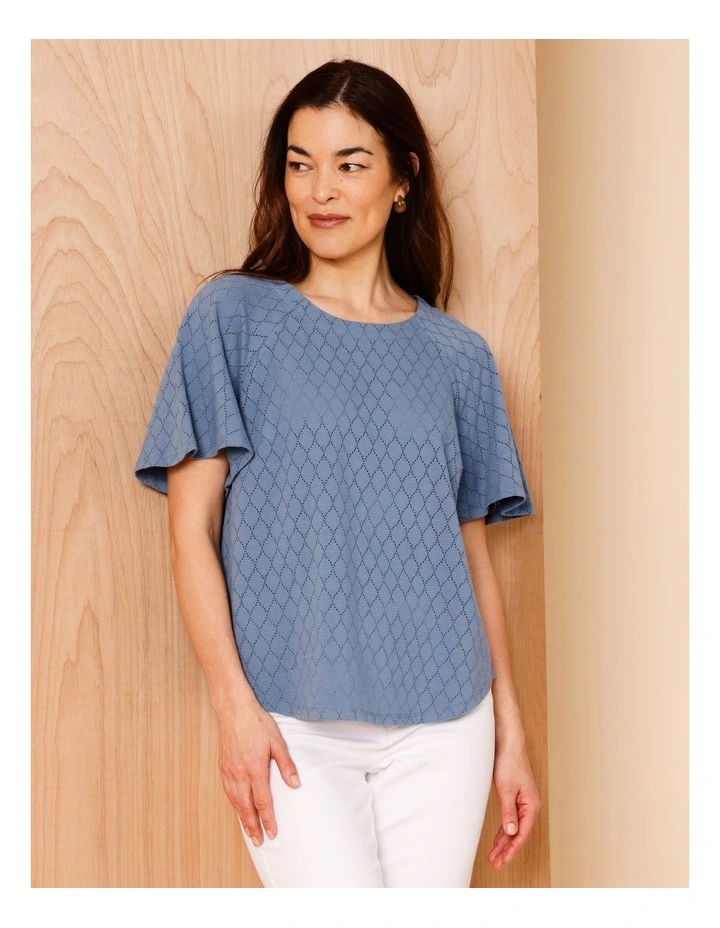 Raglan Sleeve Pointelle Tee In Denim Blue image 5