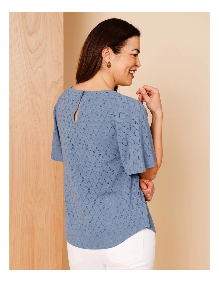 Raglan Sleeve Pointelle Tee In Denim Blue image 6