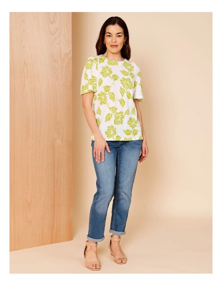 Short Bell Sleeve Tee In Lime/White Print image 2