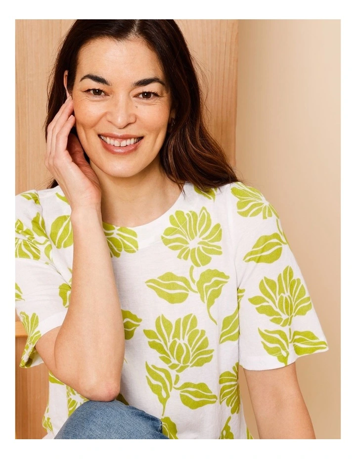 Short Bell Sleeve Tee In Lime/White Print image 3
