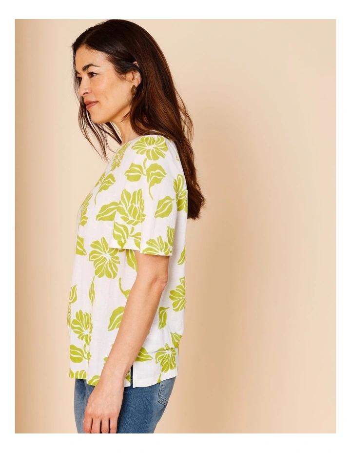 Short Bell Sleeve Tee In Lime/White Print image 4