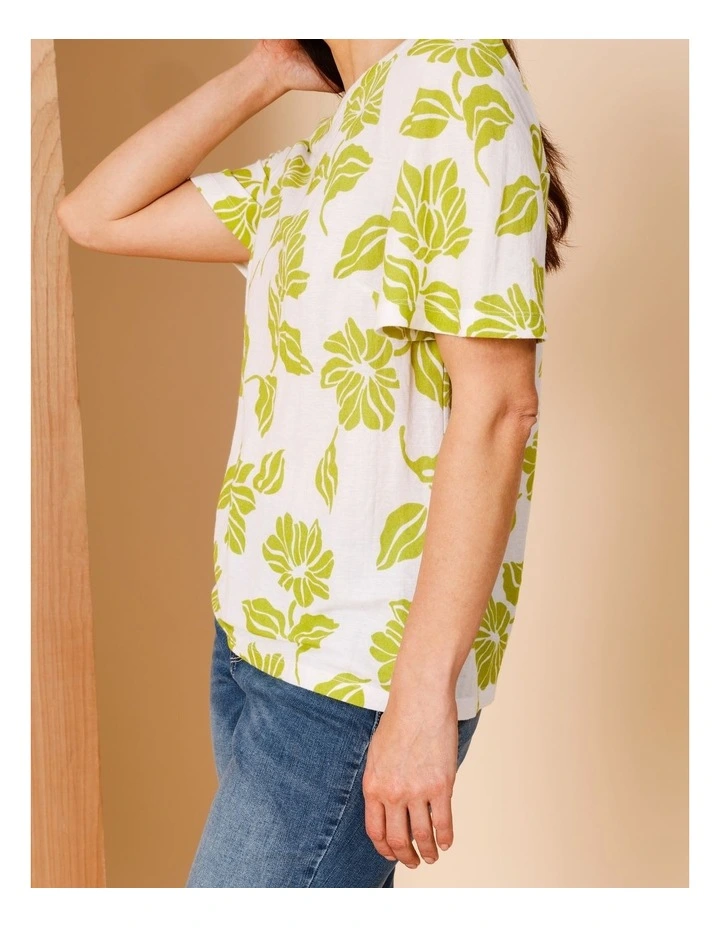 Short Bell Sleeve Tee In Lime/White Print image 5