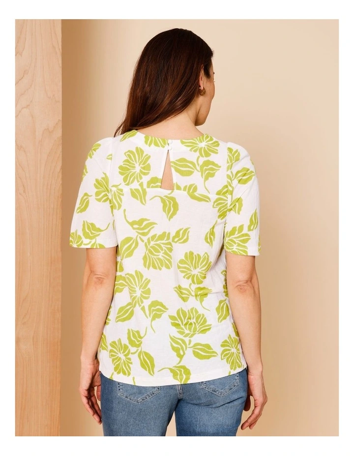 Short Bell Sleeve Tee In Lime/White Print image 6