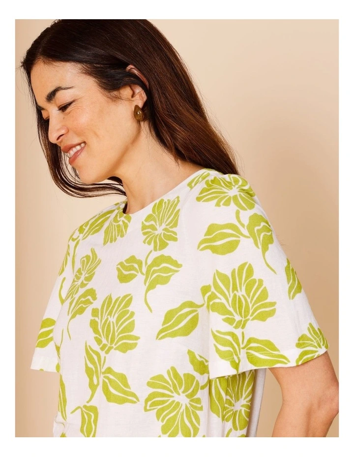 Short Bell Sleeve Tee In Lime/White Print image 7