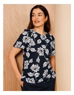 Short Bell Sleeve Tee In Navy/White Floral