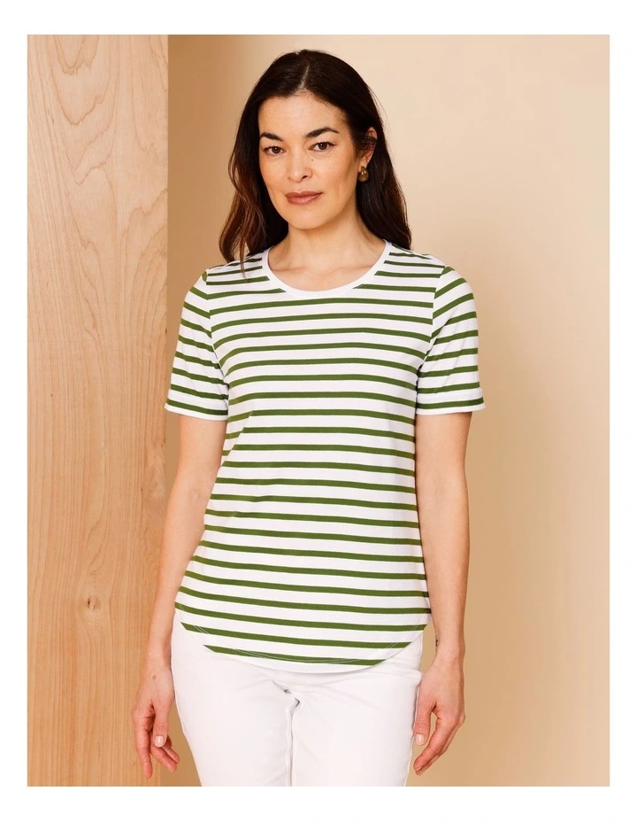 Wardrobe Staple Short Sleeve Tee In White/Green Stripe image 3
