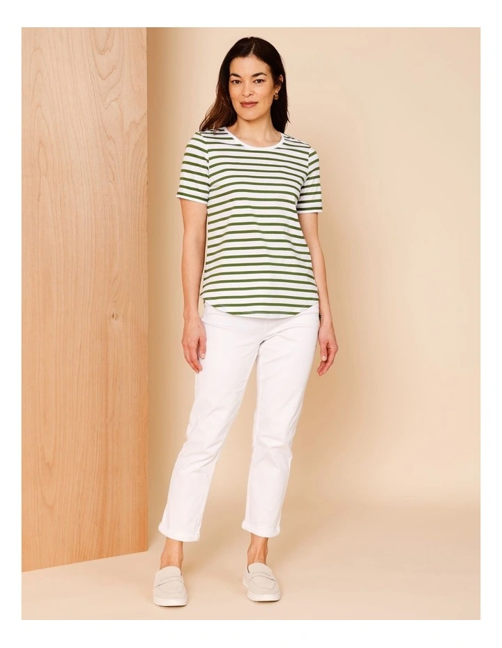 Wardrobe Staple Short Sleeve Tee In White/Green Stripe image 4