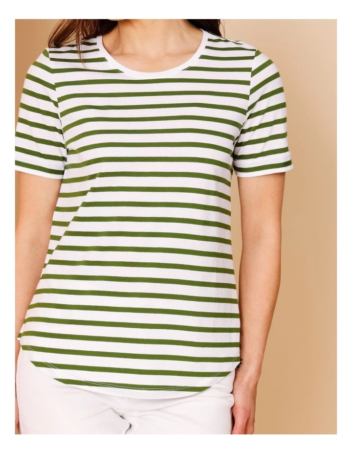 Wardrobe Staple Short Sleeve Tee In White/Green Stripe image 5