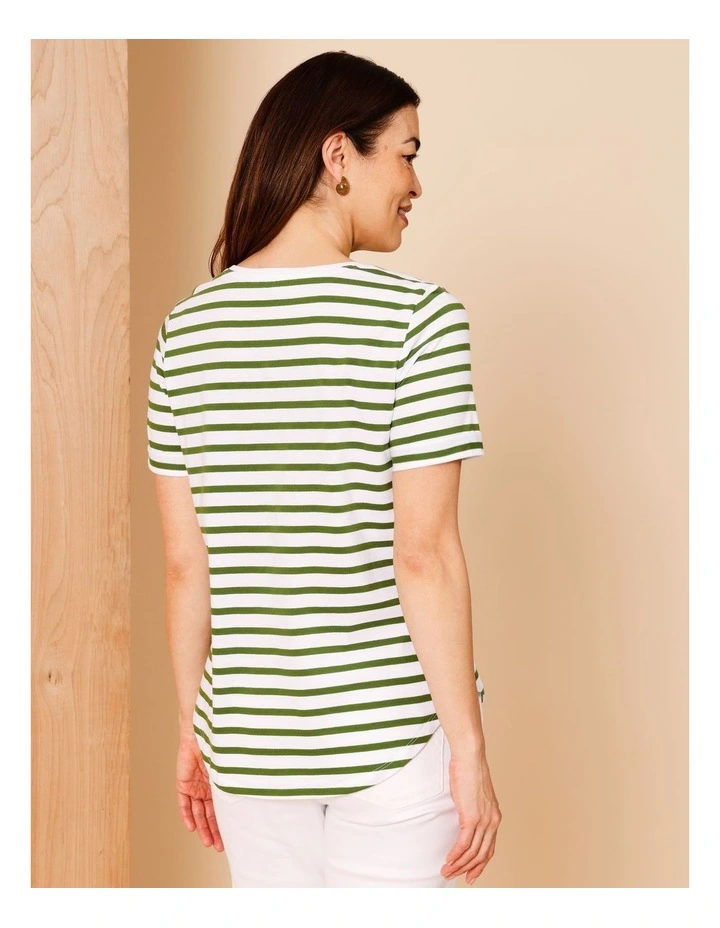 Wardrobe Staple Short Sleeve Tee In White/Green Stripe image 7