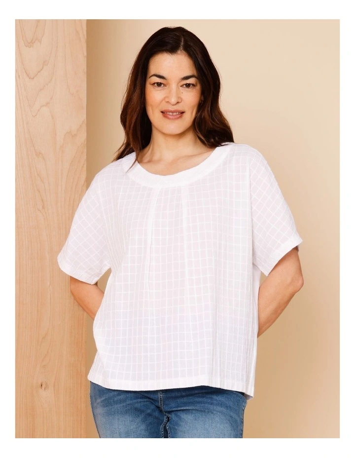 Magyar Sleeve Woven Front Tee With Tuck Neck And Knit Back In White image 1