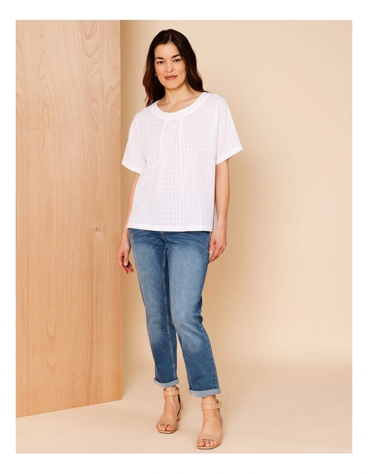 Magyar Sleeve Woven Front Tee With Tuck Neck And Knit Back In White image 2