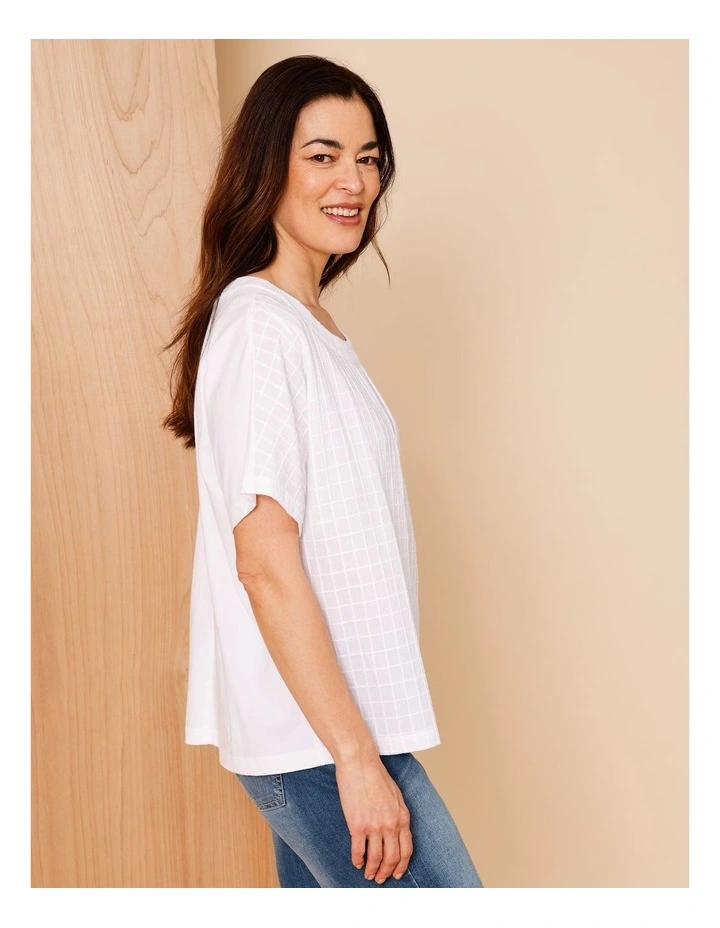 Magyar Sleeve Woven Front Tee With Tuck Neck And Knit Back In White image 3