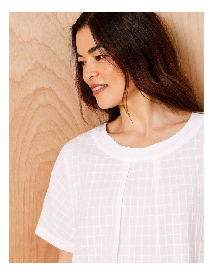 Magyar Sleeve Woven Front Tee With Tuck Neck And Knit Back In White image 5