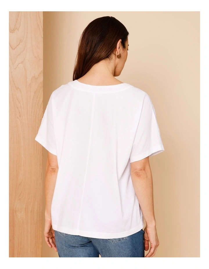 Magyar Sleeve Woven Front Tee With Tuck Neck And Knit Back In White image 6